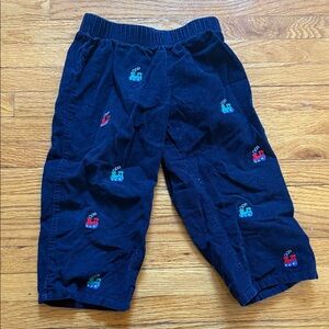 The Beaufort Bonnet Company Black Corduroy Pants with Train Embroidery